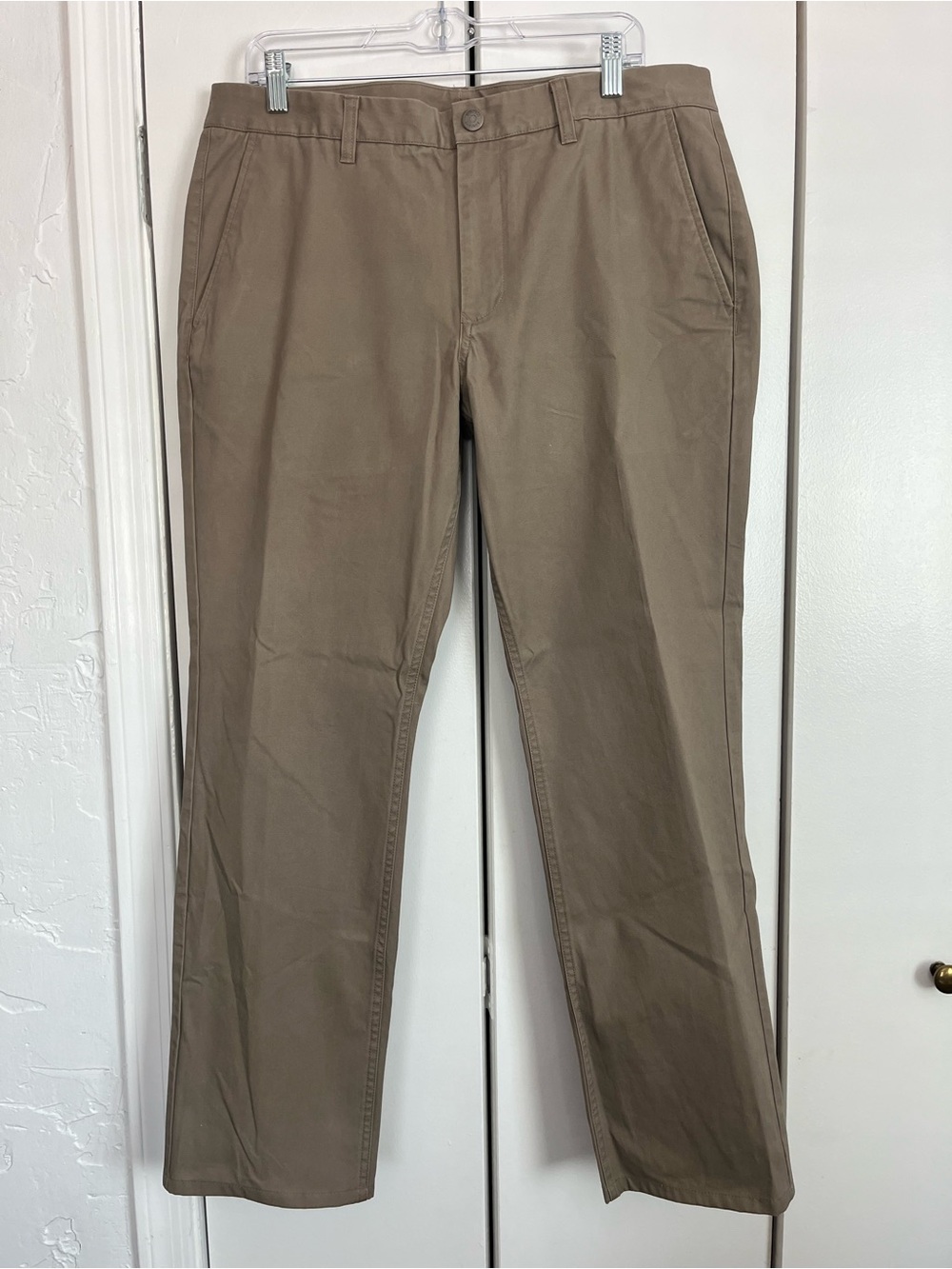 Men's Classic Light Brown Cotton Chino Straight-Leg Pants 36